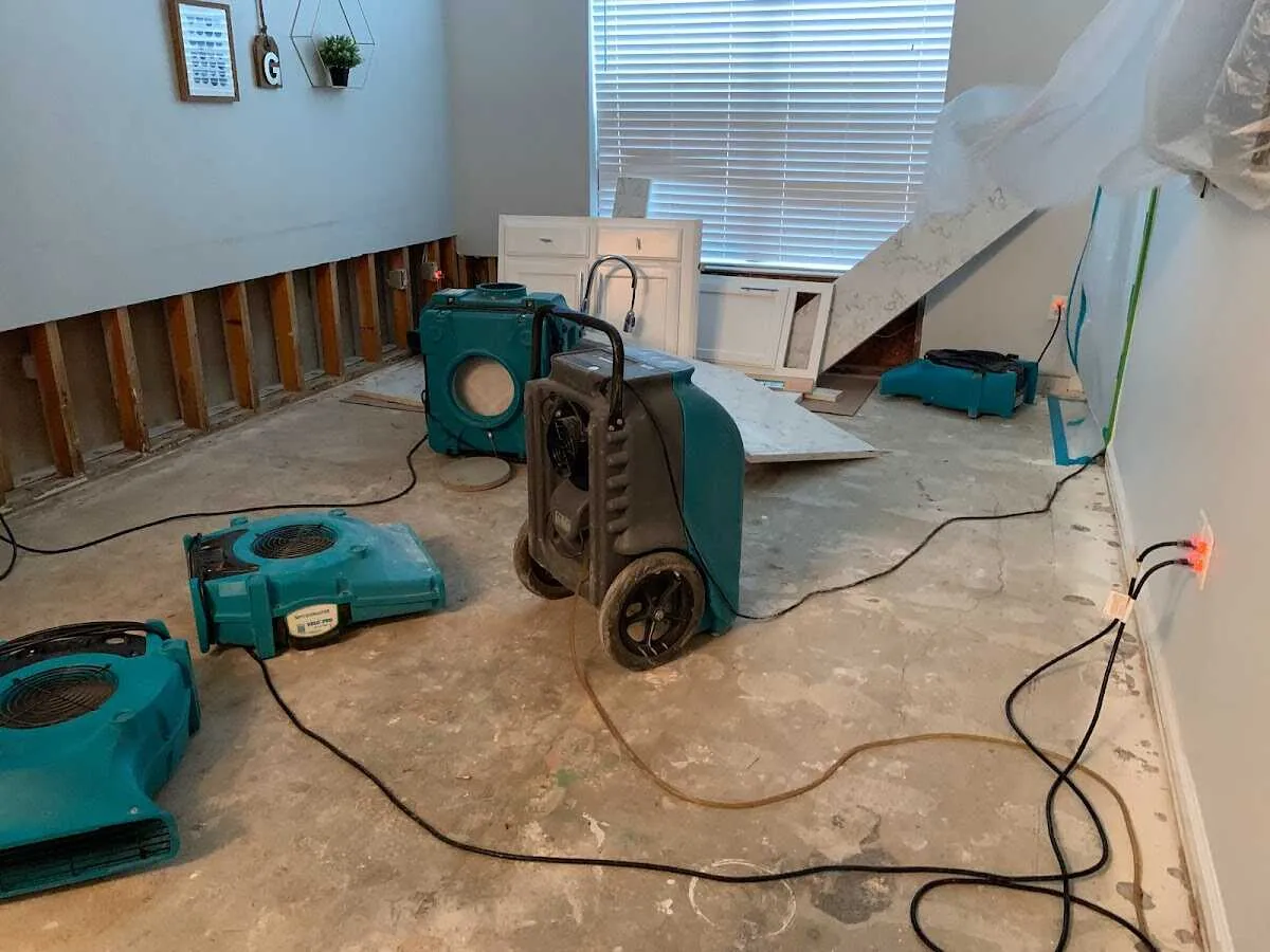 Dehumidifier in flood-cut room for Water Damage Restoration in Cerritos