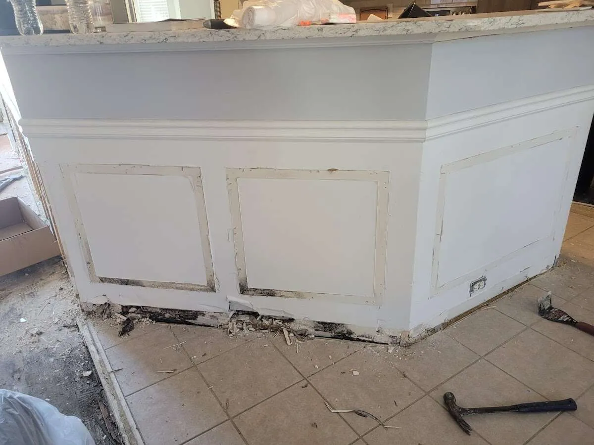 Water damage and mold on kitchen during Storm Damage Restoration in Cerritos